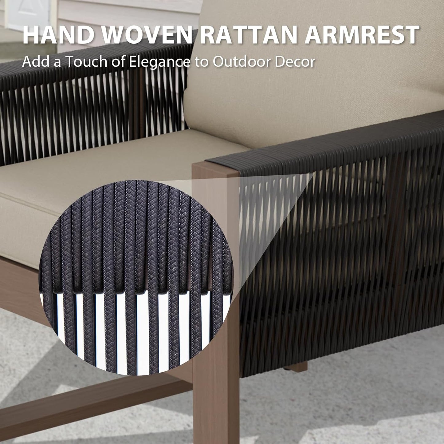 EAGLE PEAK Natural Wood Outdoor Patio Furniture, Cedar Furniture, Conversation Set, Outdoor Seating for Deck Patio Porch, Sofa 2 Chairs, Coffee Table & Side Table, 5 Pieces, Brown/Beige