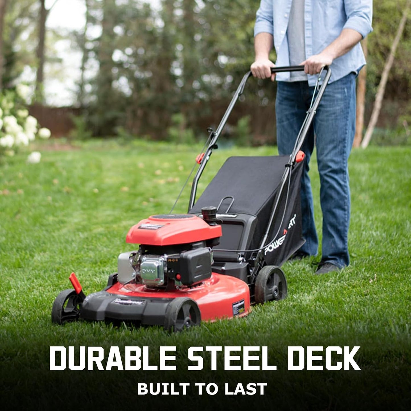 PowerSmart Lawn Mower Gas Powered, 18-Inch 144cc Engine 3-in-1 Walk-Behind Push Lawn Mower, Oil Included