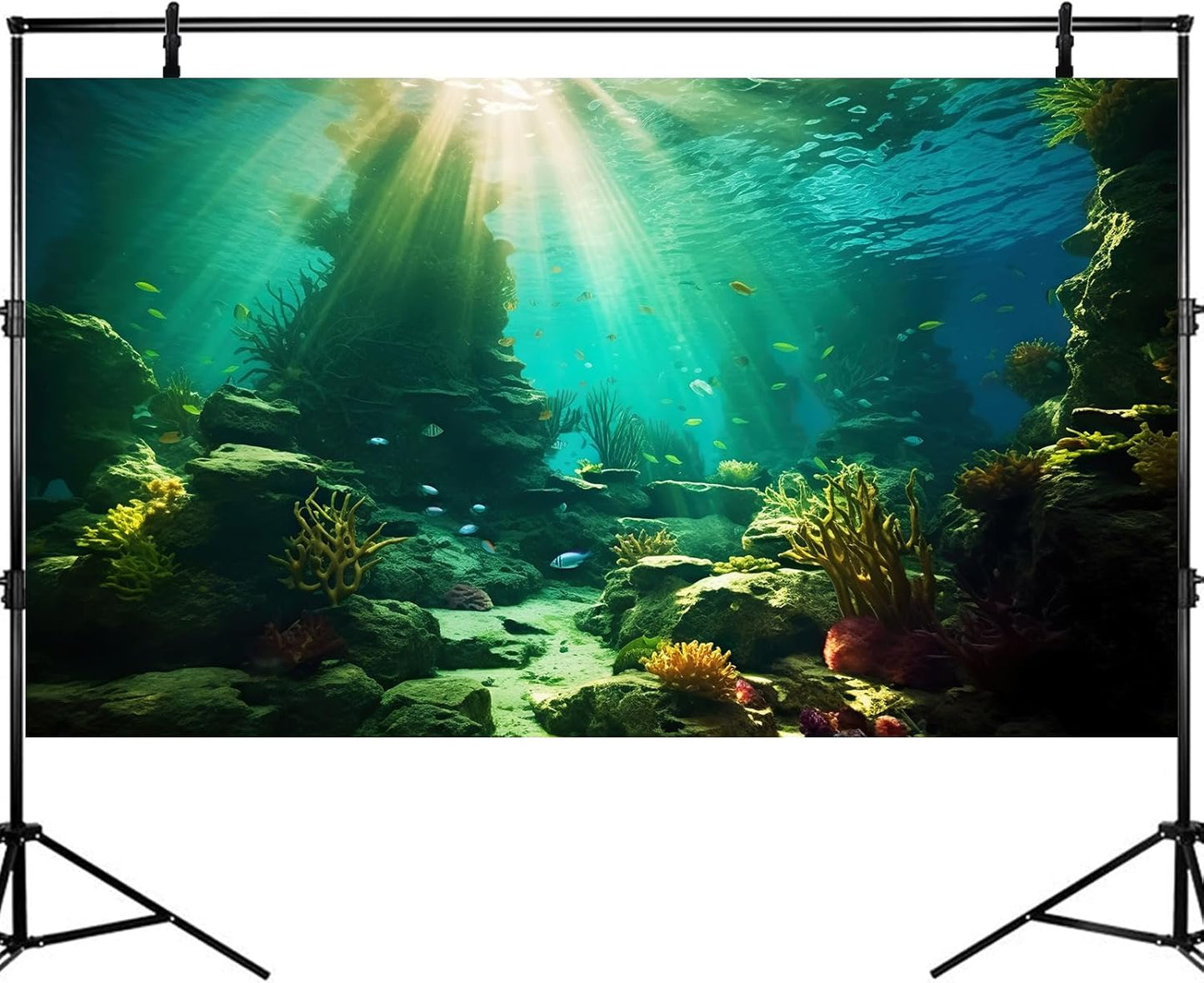 Ocean Floor Fish Tank Background Under The Sea Coral Reef Aquarium Background Tropical Fish Terrarium Backgrounds Underwater Rock Cave Sunray Fish Tank Backgrounds Decorations 36x24in