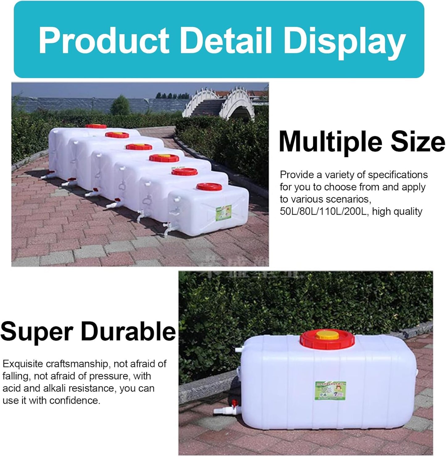 Water Container 50L 80L 110L 200L Heavy Duty Water Bucket Water Carrier, Portable Plastic Water Tank Water Storage for Camping Caravans Hiking Travel BBQ Travel Outdoor(Size:80L)