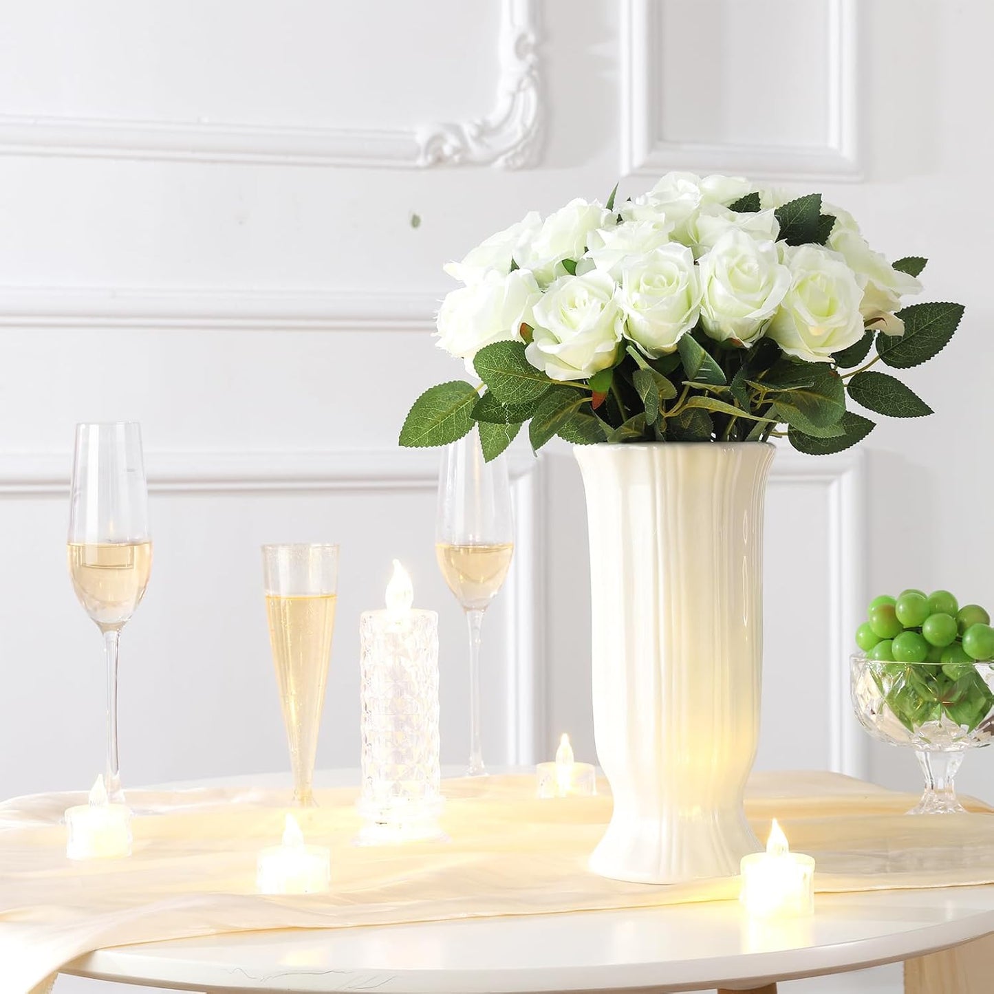 36 Pcs Silk White Rose Bouquet Bridal Artificial Flowers,Fake Rose Long Stem Realistic Artificial Flowers Bulk for Wedding Bouquet Ball Arrangement Centerpiece Party Decor