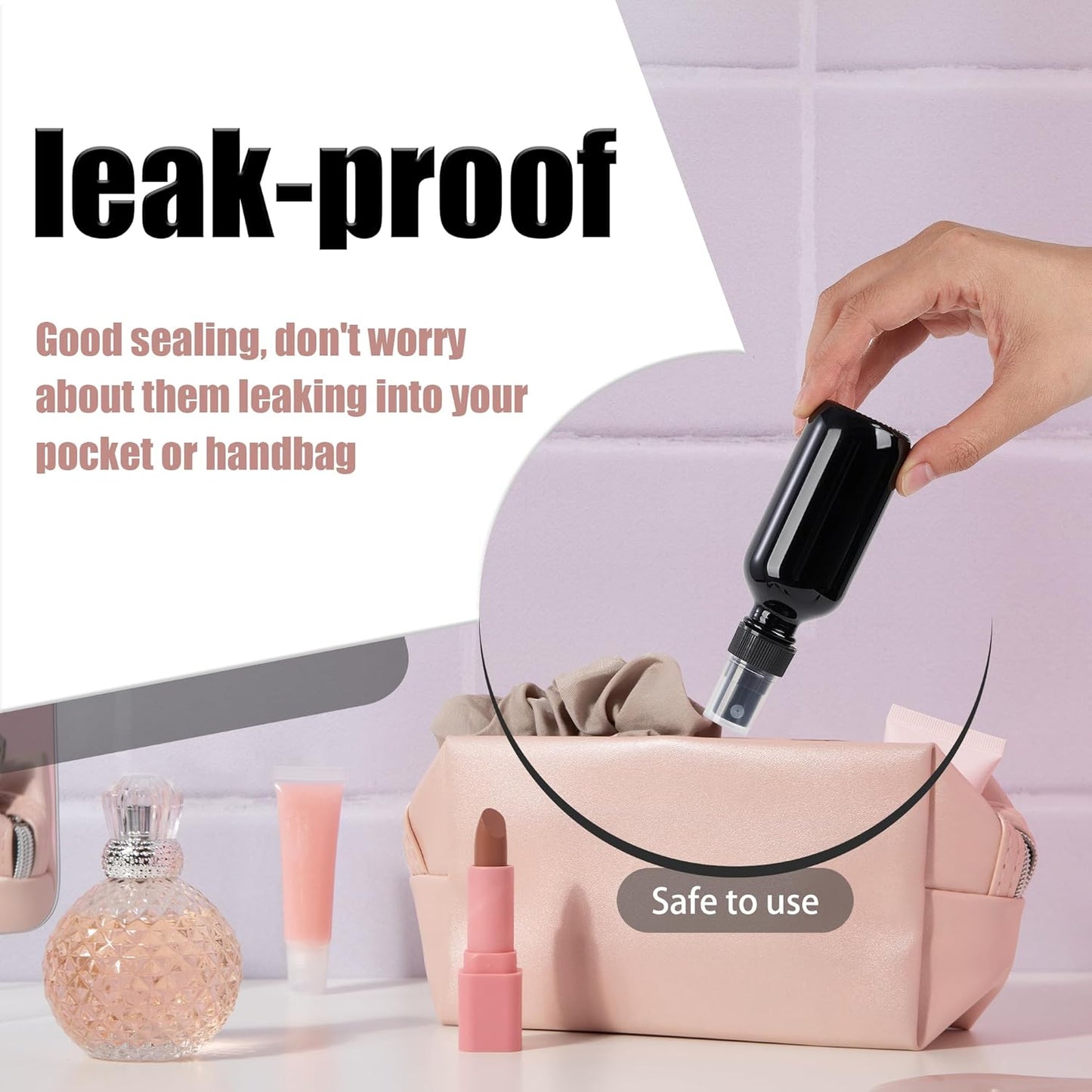 2 oz Glass Spray Bottles, Reusable Fine Mist Sprayer Small Spray Bottle, Leak-Proof Design, Perfect for Travel, Skin Care, Perfumes, Botanical, Cleansing (Black, 2oz-48pcs)