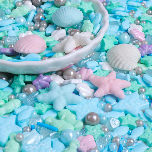 Ocean Sprinkles for Cake Decorating, Shell, Seahorse, Starfish, Fish & Pearl Sugar Mix for Cupcakes Cookies and Ice Cream Toppings