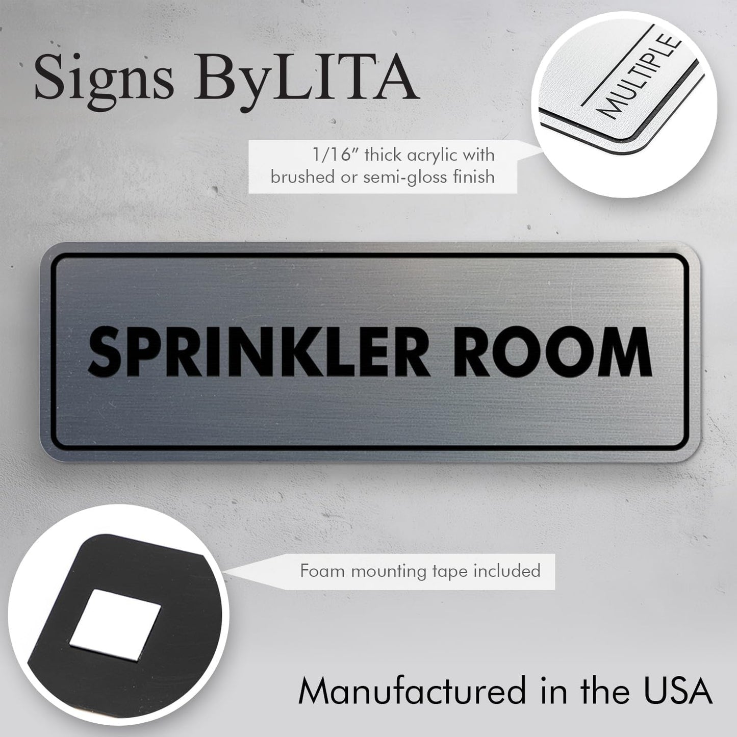 Signs ByLITA Standard Sprinkler Room Sign (Black Gold) - Large 2 Pack