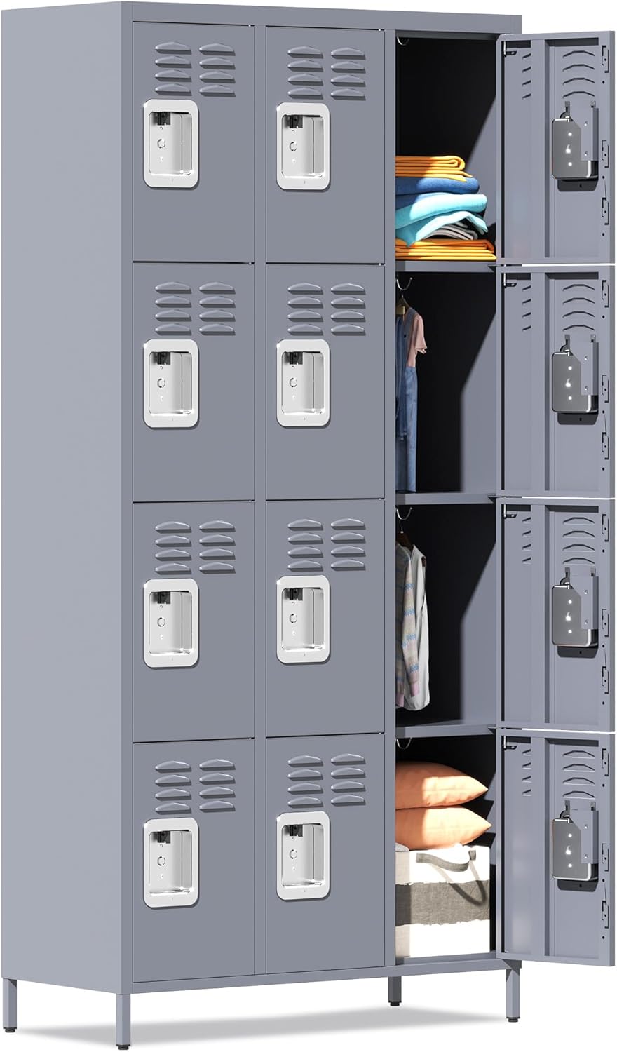 Metal Lockers for Employees, Storage Employee Locker, 72" Storage Lockers with Shelves Steel Cabinet for Home (Gray, 12 Door)