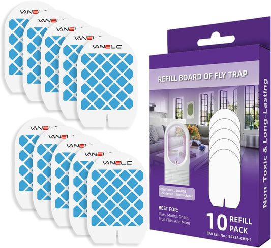 10 Pack Refills for Flying Insect Trap, Indoor Fly Trap for Moth, Gnat Killer Indoor, Bug Killer (Device Not Included) (Refill - 10 Double Sided Glue Cards)