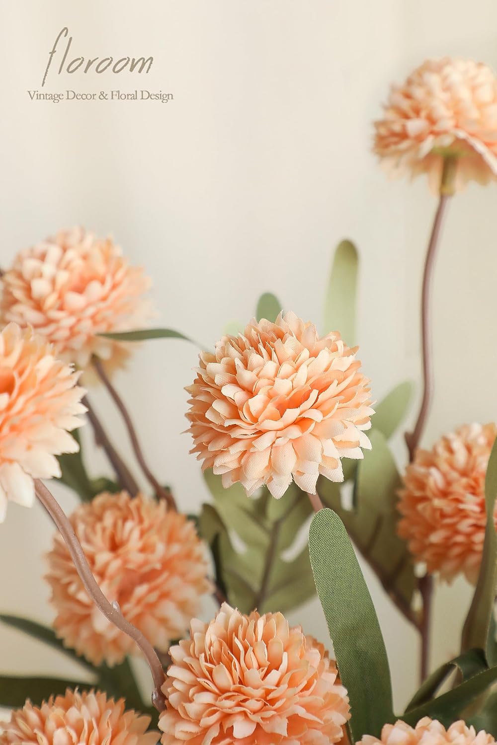 Floroom 5pcs Apricot Peach Faux Silk Mums Artificial Flowers, Bulk Fake Small Mini Chrysanthemums with Stems for DIY Wedding Centerpieces Floral Arrangements Vase Fillers Home Decorations