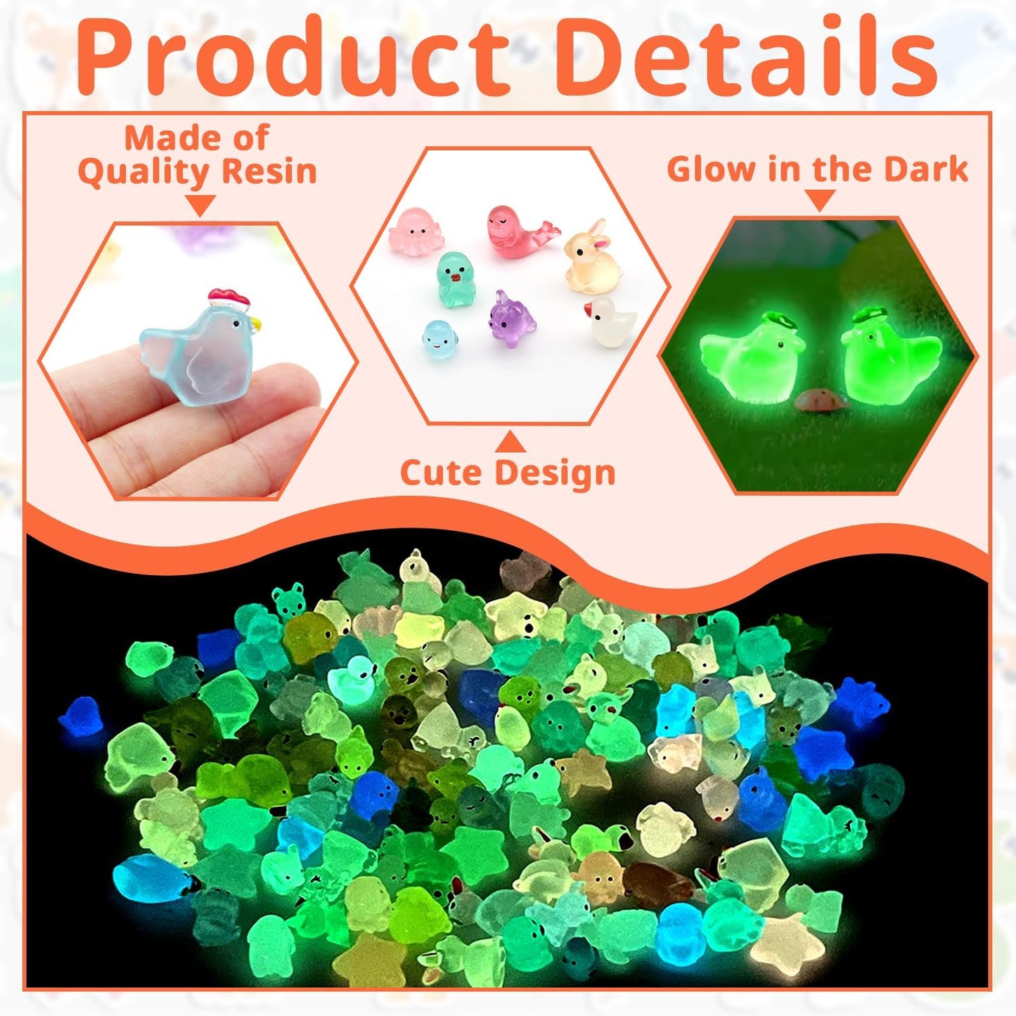 Anvin 120 pcs Mini Resin Animals Glow in The Dark Garden Miniatures Luminous Fairy Garden Figurines with Mini Ducks/Owls/Frogs/Pandas for Micro Landscape Cake Potted Plants Dollhouse Decor