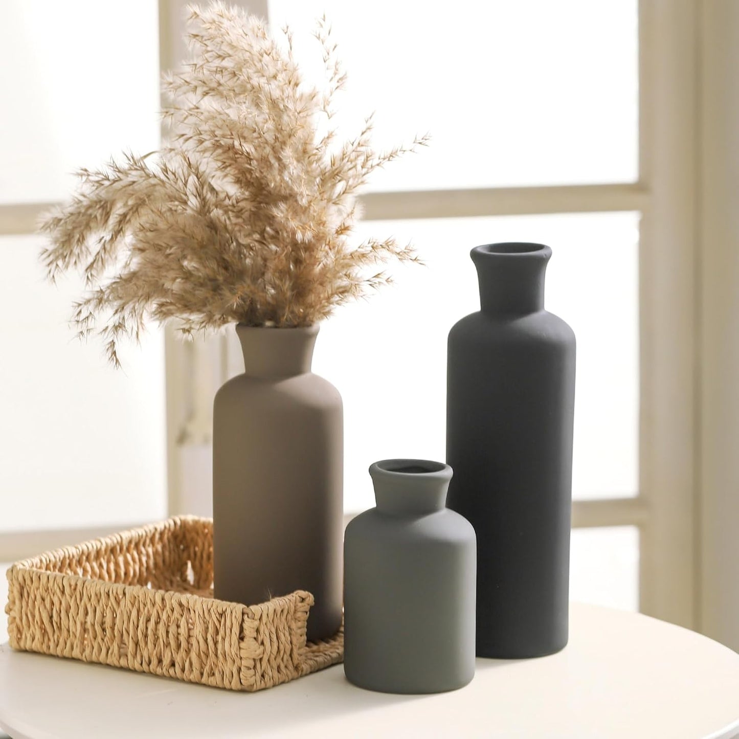 Ceramic Vase Set of 3, Neutral Vases Home Decor Rustic Farmhouse Decor Vase Terra Cotta Pottery Vases for Bouquet Pampas Grass Dried Fresh Flowers Living Room Kitchen Bedroom Bathroom - Multicolor