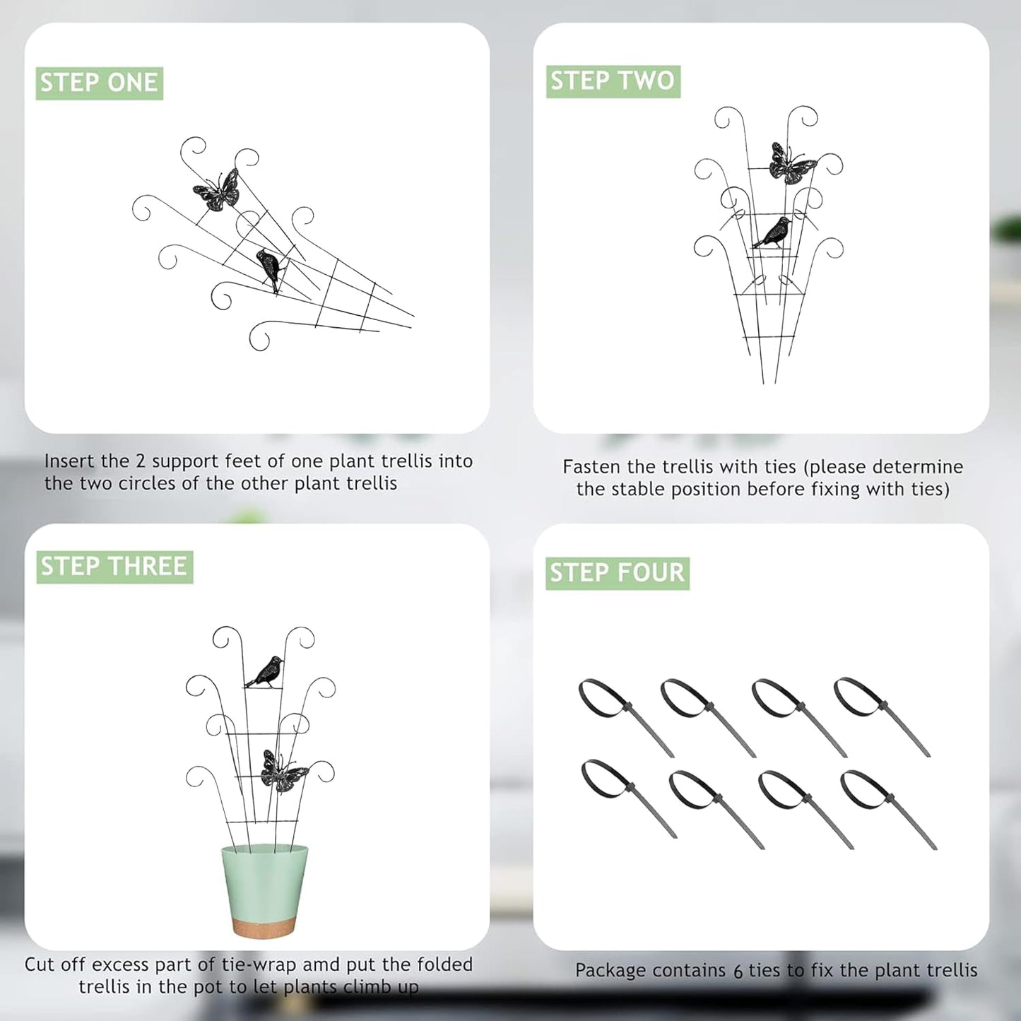 Indoor Plant Trellis for Climbing Plants Indoor Trellis Indoor Metal Trellis 4 Pack for Garden Plants Support Small House Plant Trellis for Vines, Flower