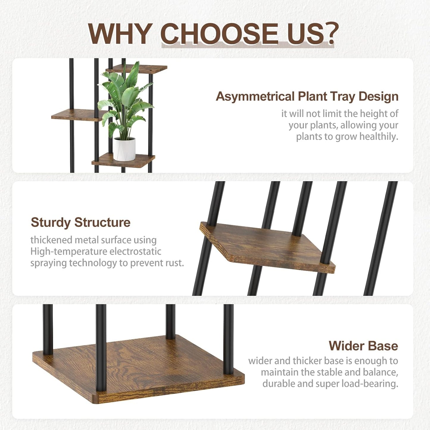 6 Tier Tall Plant Stand Indoor, Large Wood Metal Planter Shelf Holder for Narrow Corner, Sturdy Vertical Multiple Flower Orchid Pot Decorative Rack for House Living Room Bedroom Office, Rustic Black