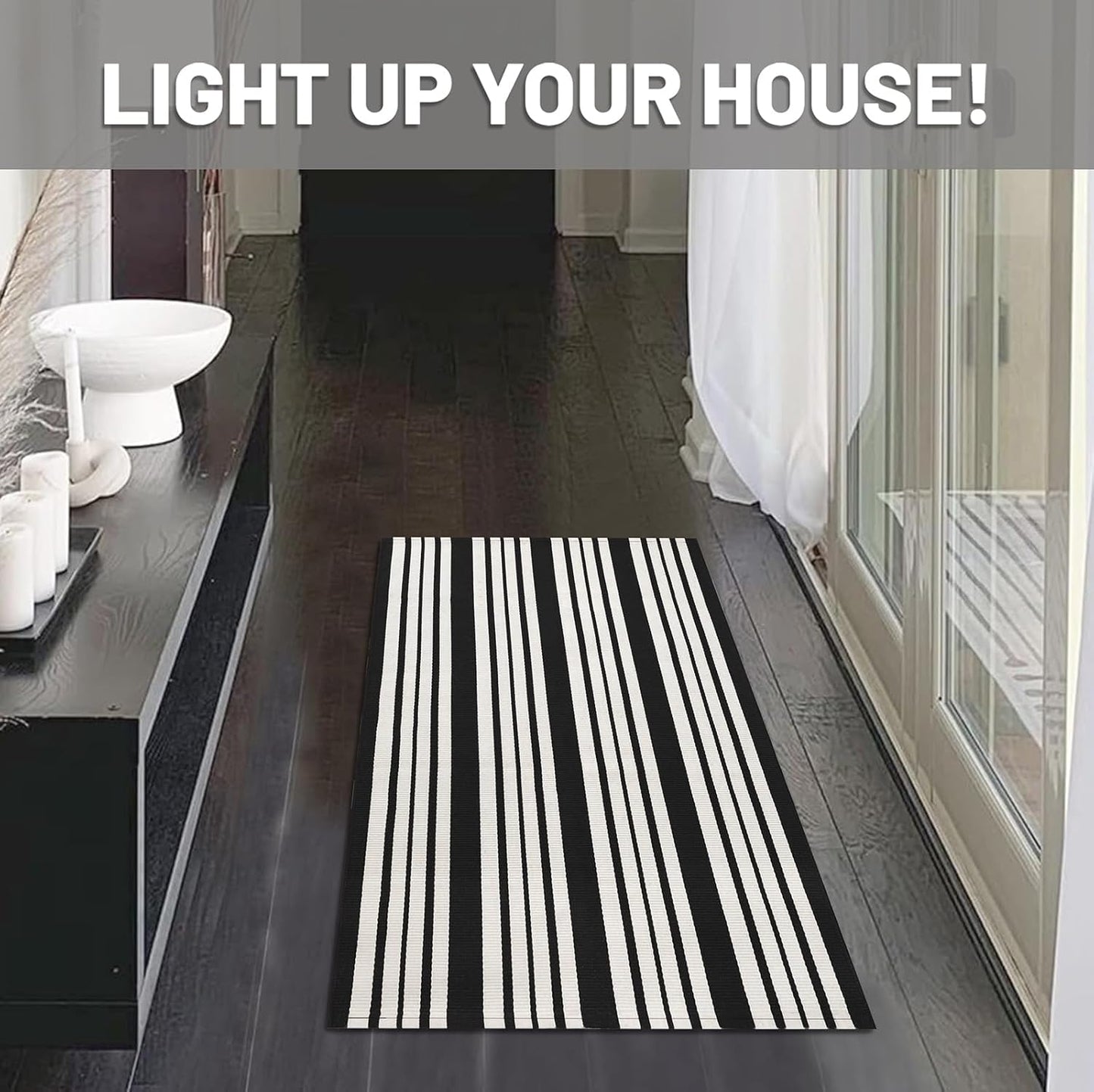 IOHOUZE Black and White Striped Rug 2'x3' Front Door Rugs, Small Washable Area Rug for Front Porch, Spring Summer Doormats Outdoor Indoor, Cotton Rugs for Entryway Porch Entrance