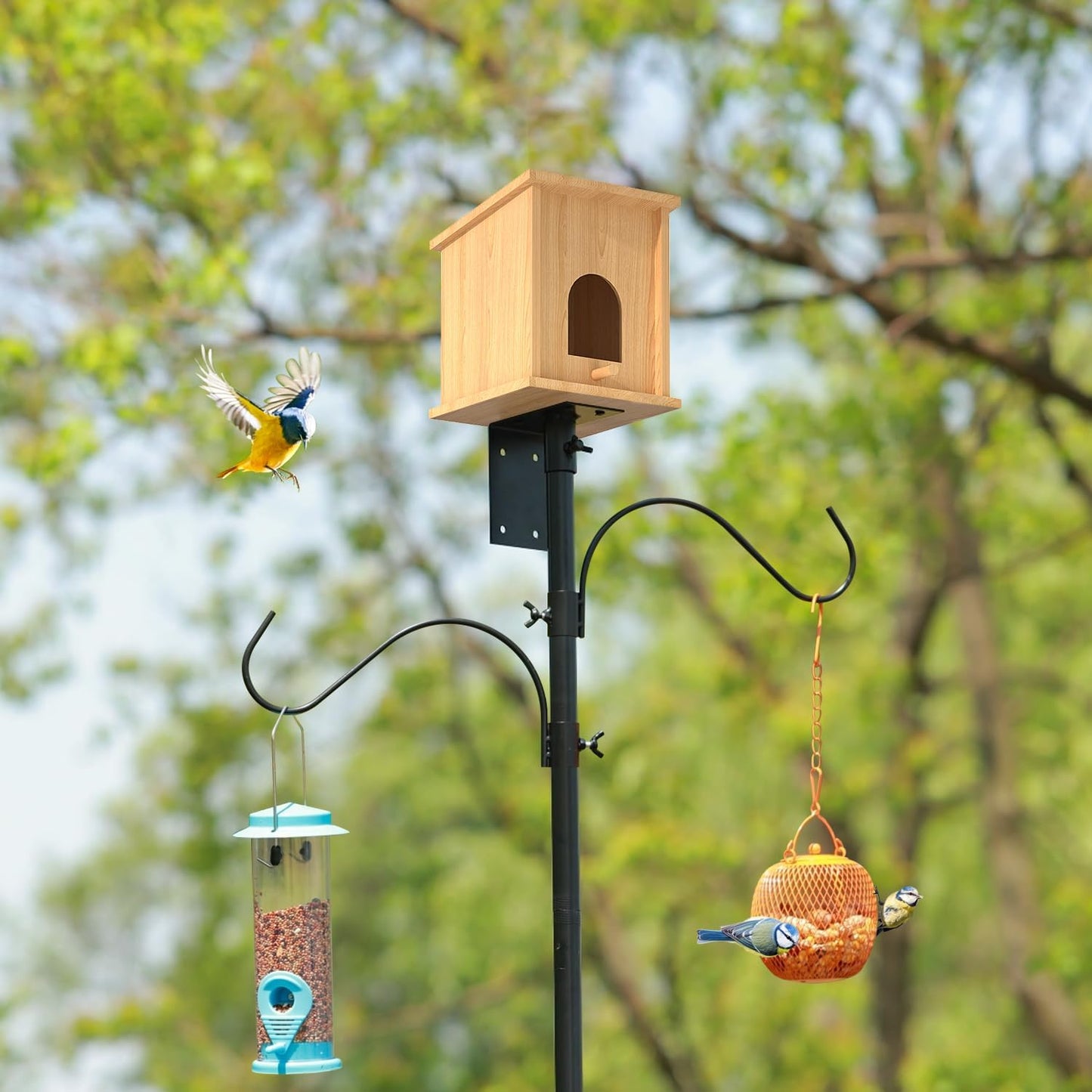 ERYTLLY Bird House Pole 80 Inch Bird Feeder Pole with Squirrel Baffle and 2 Hooks - Heavy Duty Bluebird Feeder Support Rod Stand Set for Outside, Yard, Garden