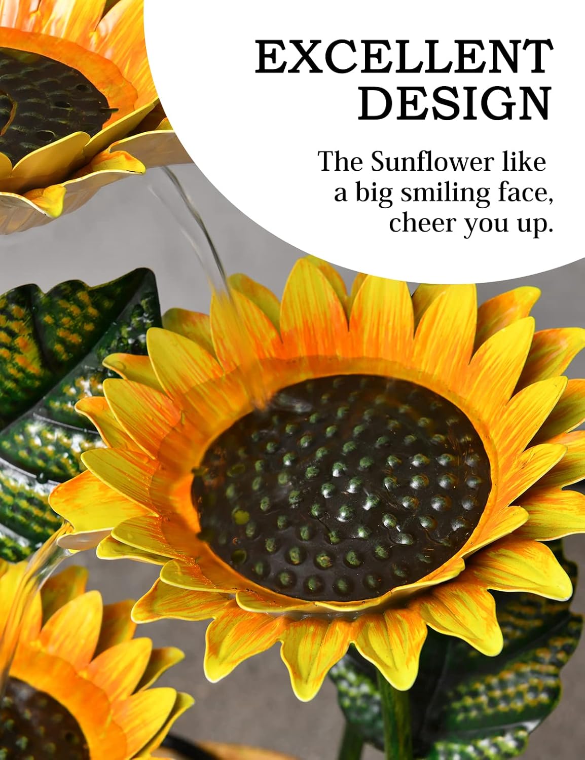 Outdoor Fountains and Waterfalls Cascading Sunflower Fountain 6-Tiers Indoor Outdoor Freestanding Water Fountain Garden Patio Backyard Porch Balcony Home Living Room Office Décor, 33.8 Inch Tall