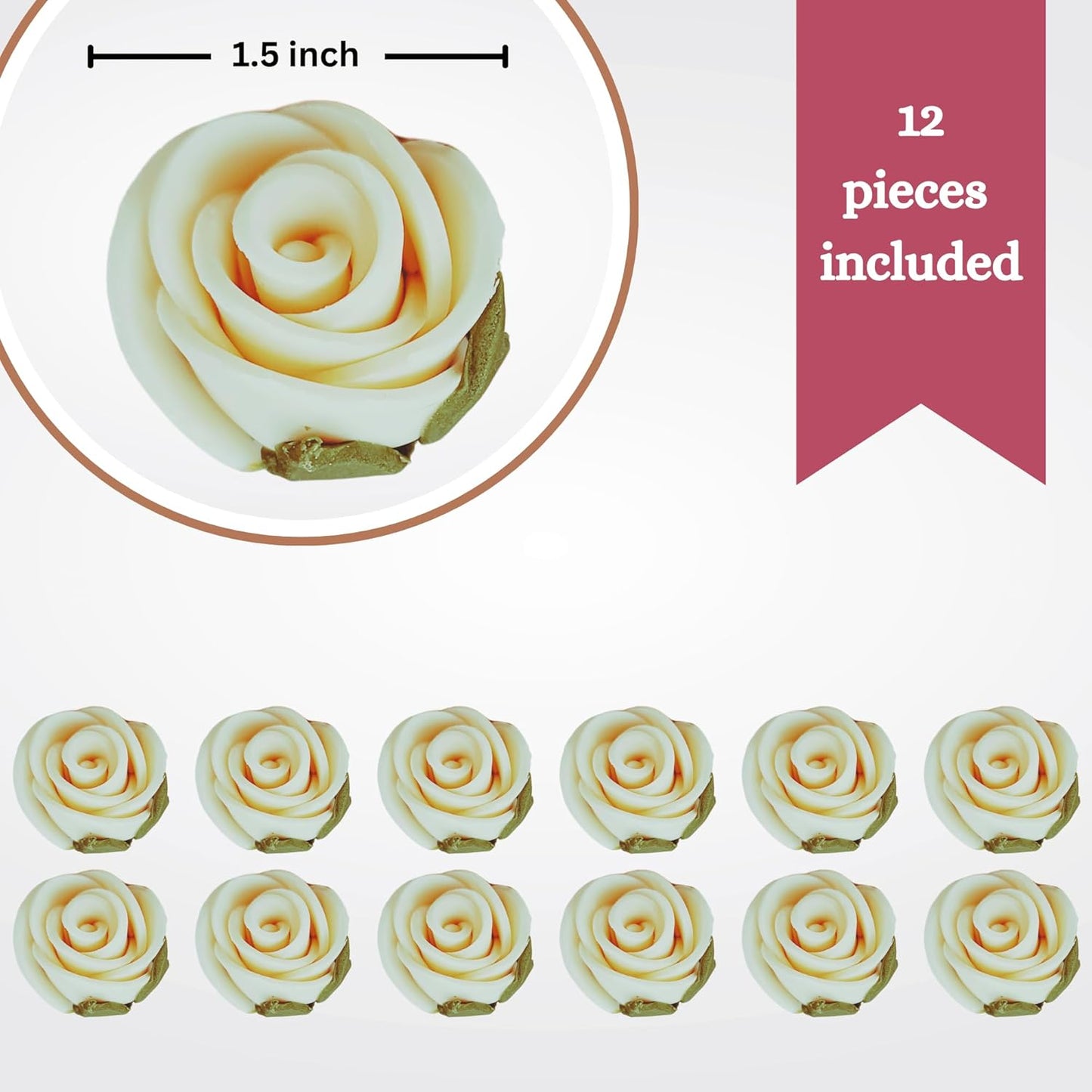 Confect Edible Flower | Edible Flower for cake decorations | Edible Flower Cupcake Toppers | Cupcakes & Doughnut Edible Toppers | Classic Pearl Ivory Sugar Flower- Pack of 12