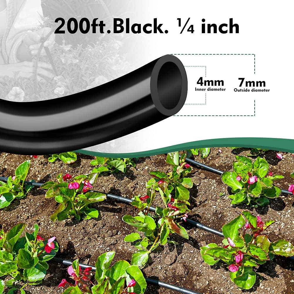 Bonviee 200ft 1/4 inch Drip Irrigation Tubing Blank Distribution Hose Garden Watering Tube Line for Drip Irrigation System