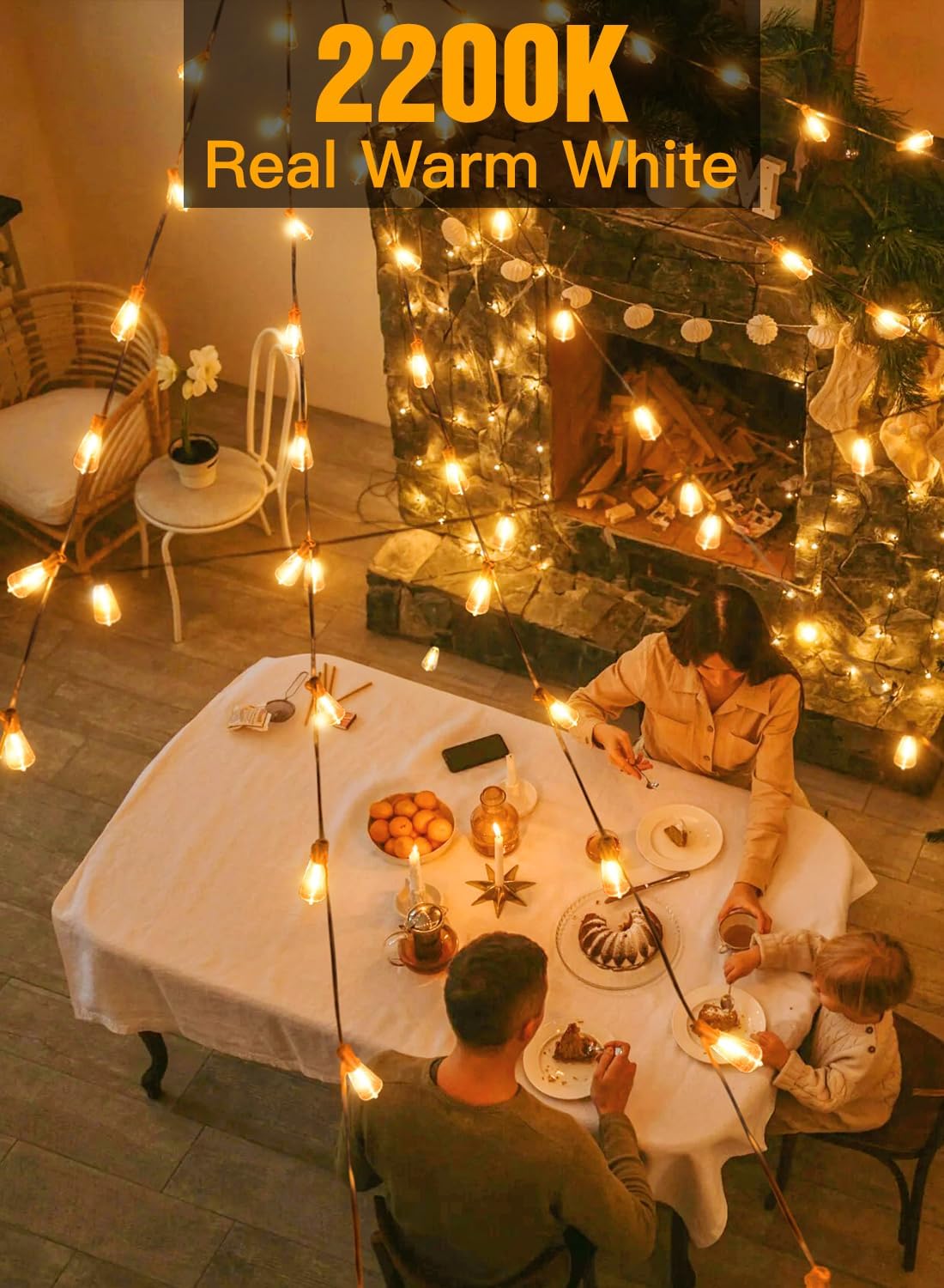 Ollny Outdoor String Lights 120FT with 60+2 Spare ST38 Vintage Bulbs, Shatterproof Connectable Patio Lights, 2200K Warm White Waterproof Outside Hanging Light for Yard Camping Gazebo Porch Balcony