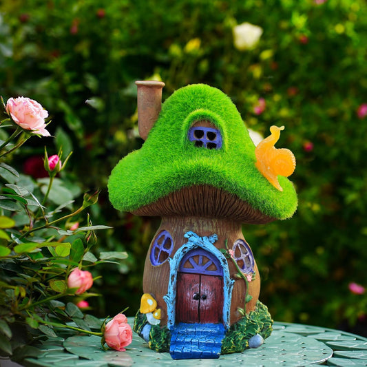 Mushroom Garden Statues,Outdoor Fairy House Figurine with Solar Powered Garden Light, Gifts for Women Mom Grandma Halloween Decor or Yard Decor (Resin)