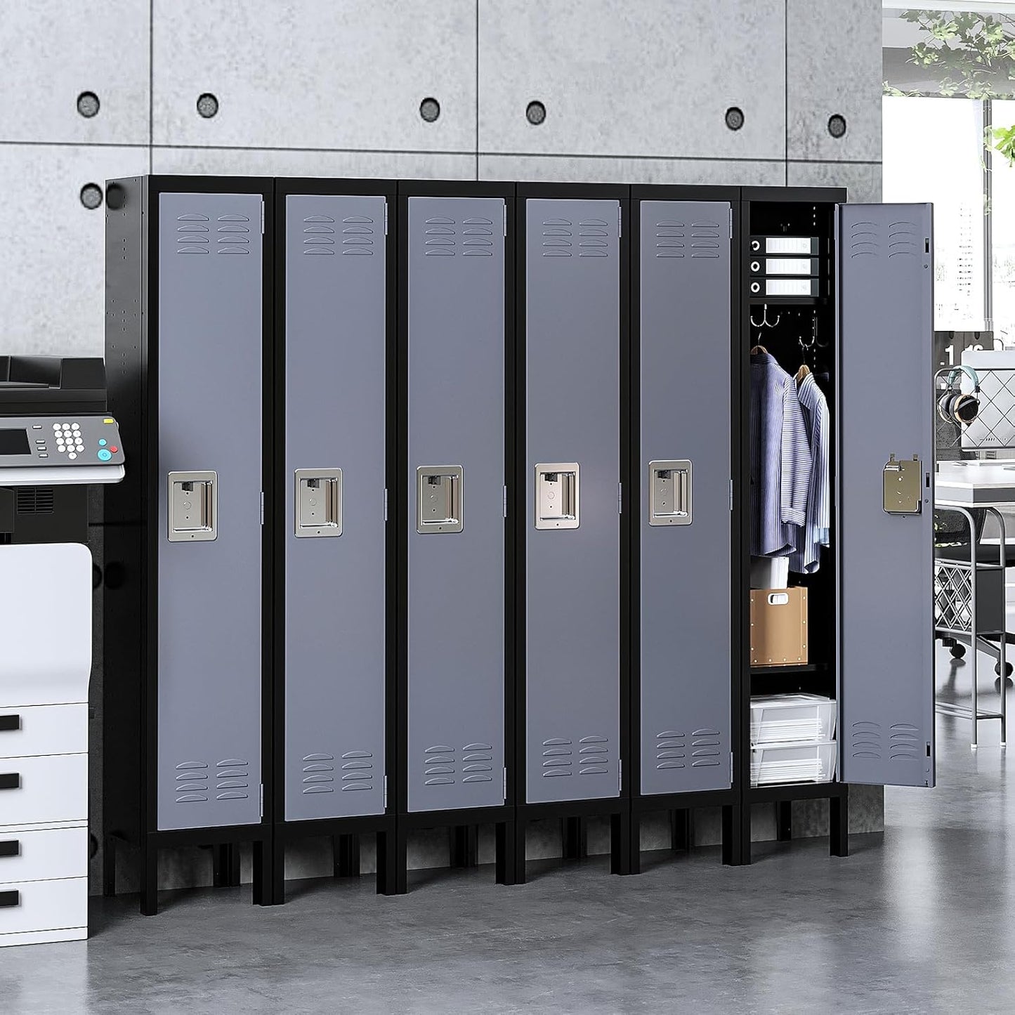 Yizosh Metal Lockers for Employees with Lock, Employees Locker Storage Cabinet with 1 Doors, Tall Steel Storage Locker for Gym, School, Office (Gray Black, 1 Door)