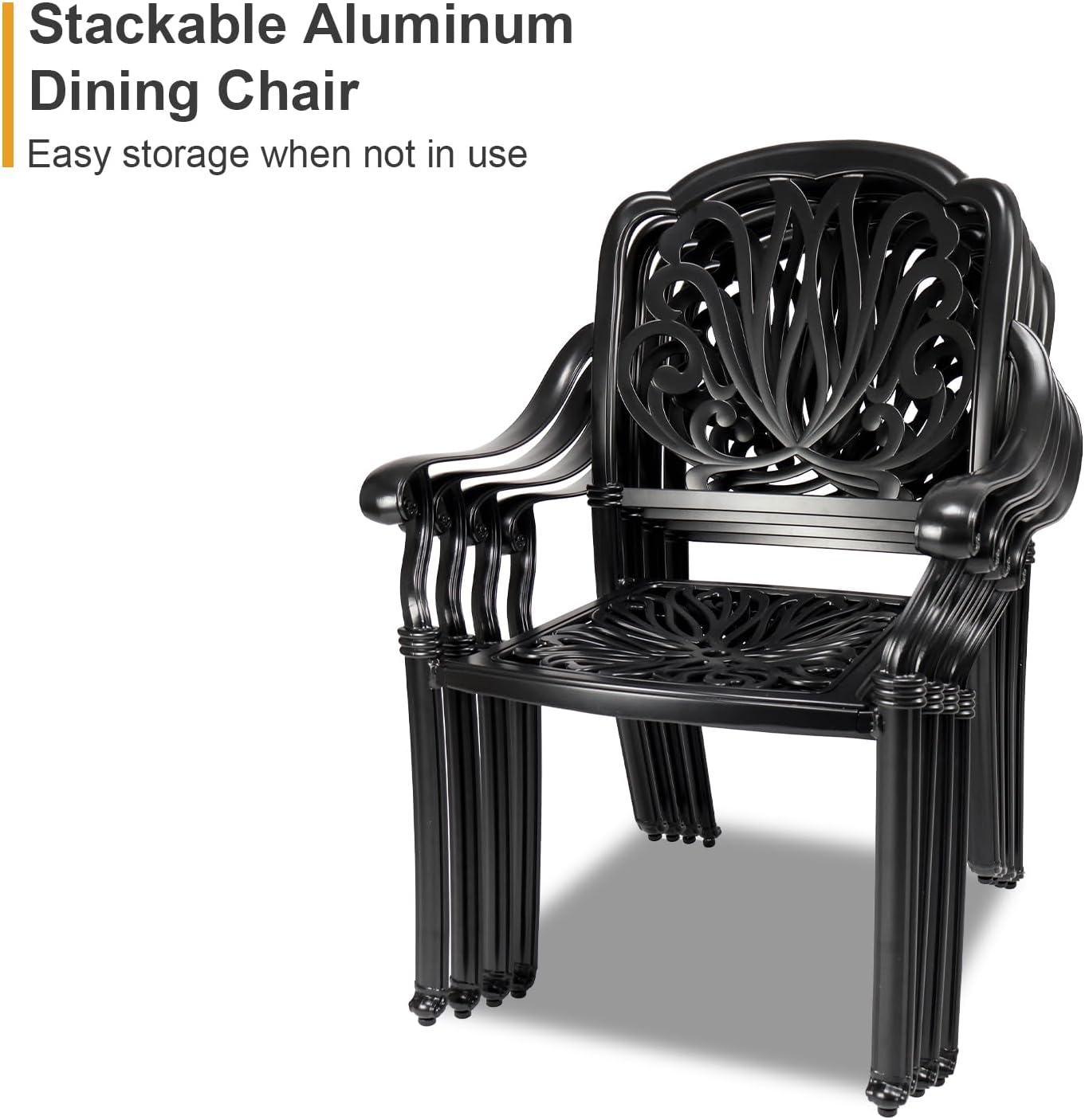 Cast Aluminum Dining Set 5 Piece Outdoor, Patio Conversation Furniture Set, Patio Table and Chairs Set of 4 for Garden Backyard, Black