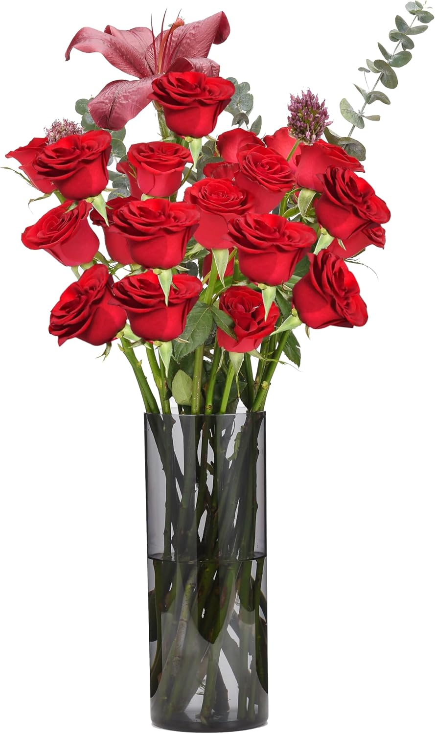 Flower Vase, Non-breakable Vases, 4" W x 12" H, Acrylic Grey Vase, Aesthetic Room Decor Cylindrical Modern Flower Vases for Table Centerpiece, Home Decor, Women Floral Arrangement Gift