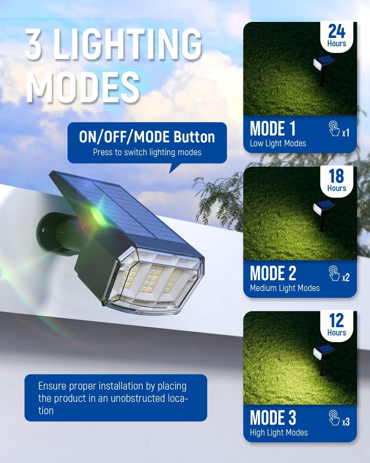 Solar Spot Lights Outdoor Waterproof 1 Pack IP65, 63 LED 3 Lighting Modes Spotlights for Outside Yard Garden House Garage Landscape Lights-Warm White