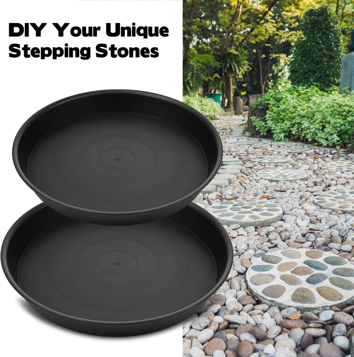 2 Size Round Stepping Stone Molds, 6 Pcs 10''/ 11.2'' Reusable Concrete Mold for Garden Stepping Stones Large Tray for Concrete and Stained Glass for Garden Walk Way Black