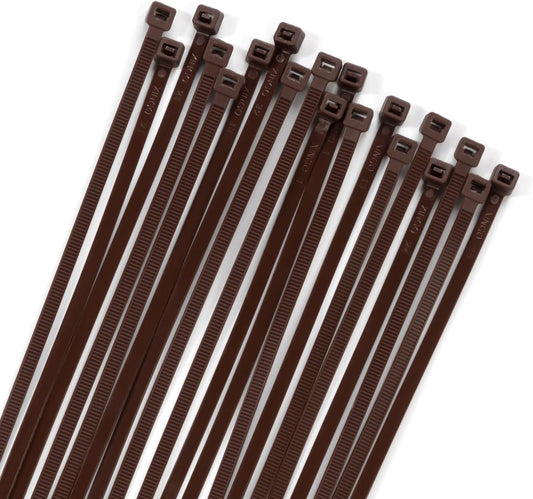 XINGO 100PCS Cable Zip Ties Heavy Duty, Premium Nylon Plastic Wire Ties with 50 Pounds Tensile Strength, Self-Locking Black Nylon Zip Ties for Indoor and Outdoor (12 inch, Brown)