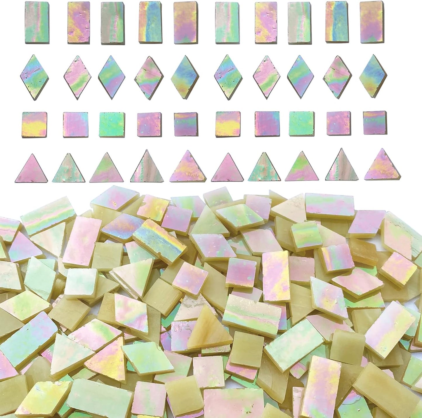 Magic Iridescent Tan Stained Glass Mosaic Tiles for Crafts, Stained Glass Pieces Mosaic Kit for Adults Kids, 280 Pieces Mixed 4 Shapes