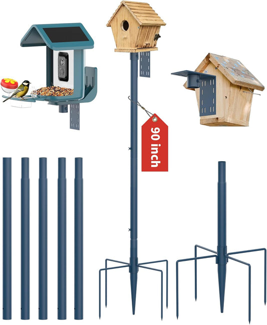 Bird Feeder Pole Stand – 90 Inch Height Feeding Station with 1-Inch Dia Heavy Duty for Hanging Feeders, Bird House Pole Mount Kit for Outdoor, Slip-Fit Connection，Blue