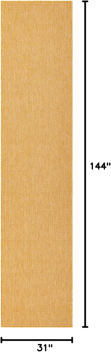 Unique Loom Collection Casual Transitional Solid Heathered Indoor/Outdoor Flatweave Area Rug (2' 7" x 12' Runner, Corn Harvest Yellow)