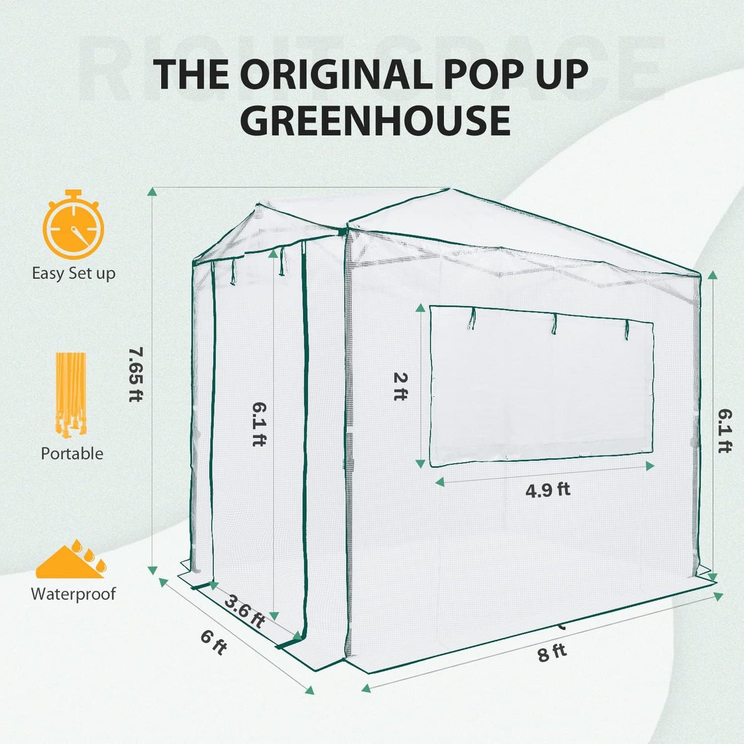 EAGLE PEAK Instant Pop-up Greenhouse, Indoor Outdoor Plant Gardening Green House, Roll-Up Zipper Doors and Side Windows, Walk in 8x6 ft, White/Clear
