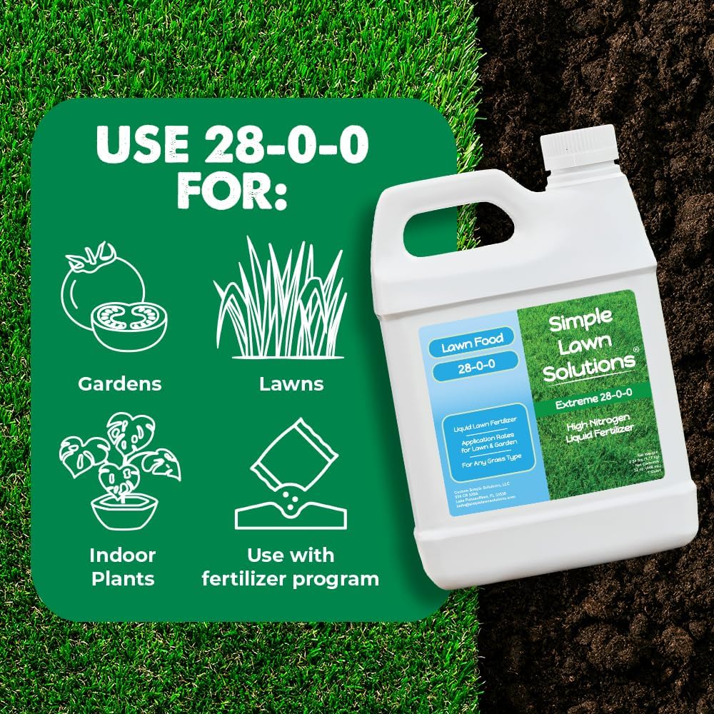 Maximum Green & Growth- High Nitrogen 28-0-0 NPK- Lawn Food Quality Liquid Fertilizer- Spring & Summer- Any Grass Type- Simple Lawn Solutions - Concentrated Quick & Slow Release Blend (1 Quart)