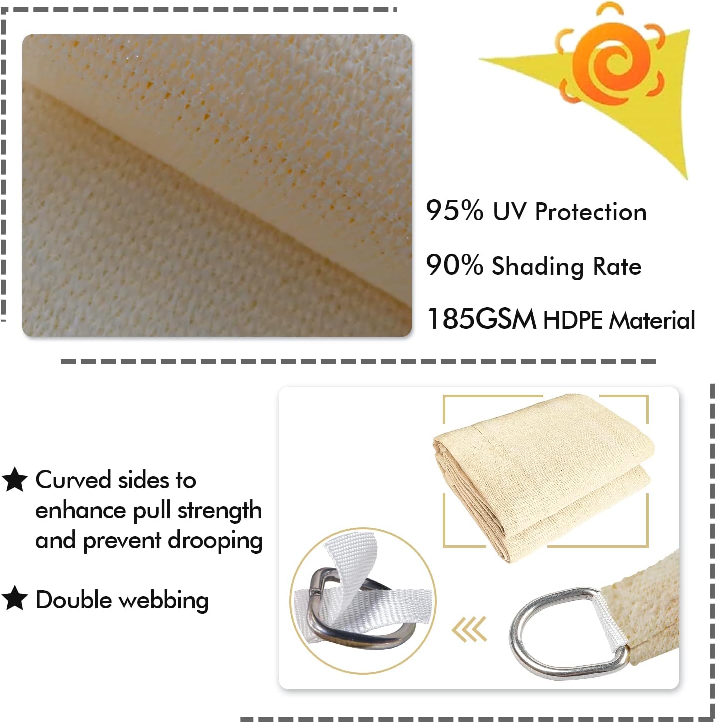 KANAGAWA 8'X14' Cream Custom Size Sun Shade Sail Rectangle UV Block Canopy Cover for Patio Backyard Lawn Garden Outdoor (Customized Available)