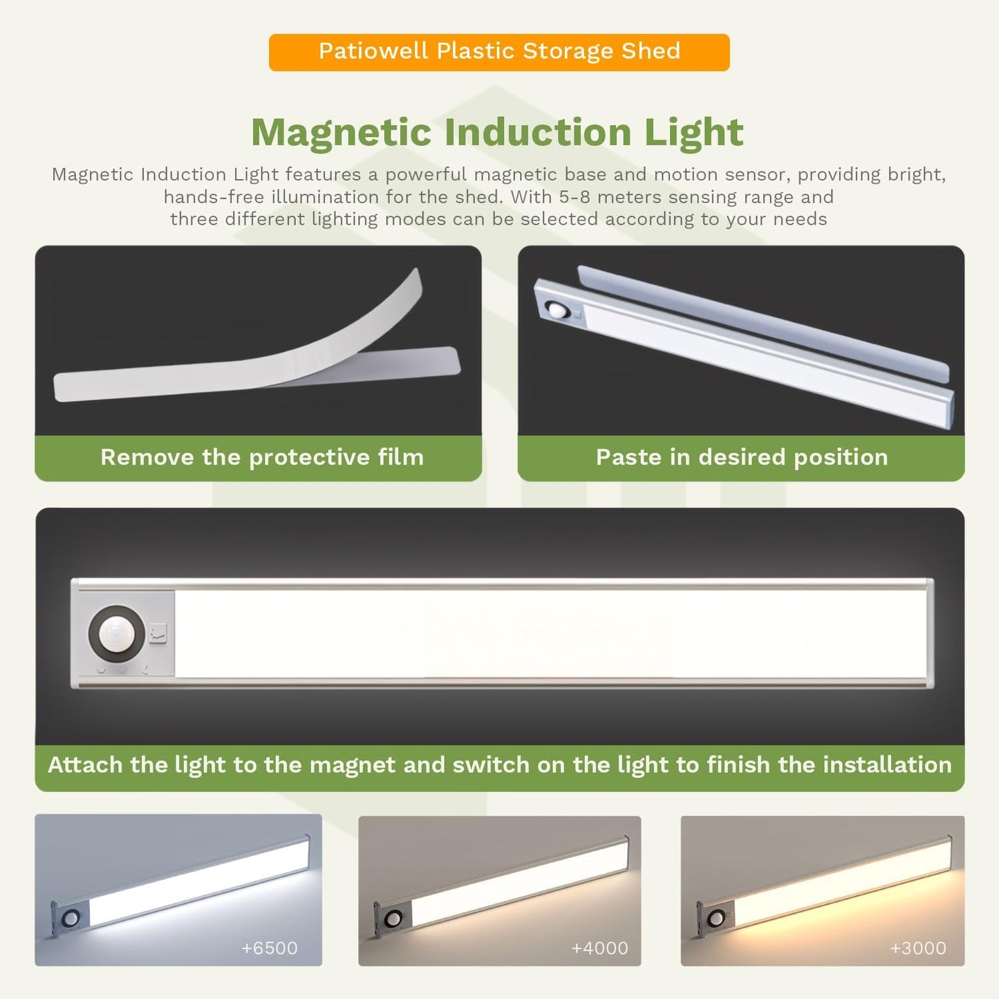 Patiowell 8 x 8 FT Resin Outdoor Storage Shed with Floor, Large Shed with Light and Lockable Door for Garden, Backyard, Tool Storage Use, Easy to Install in Beige (Kick-it Shed)