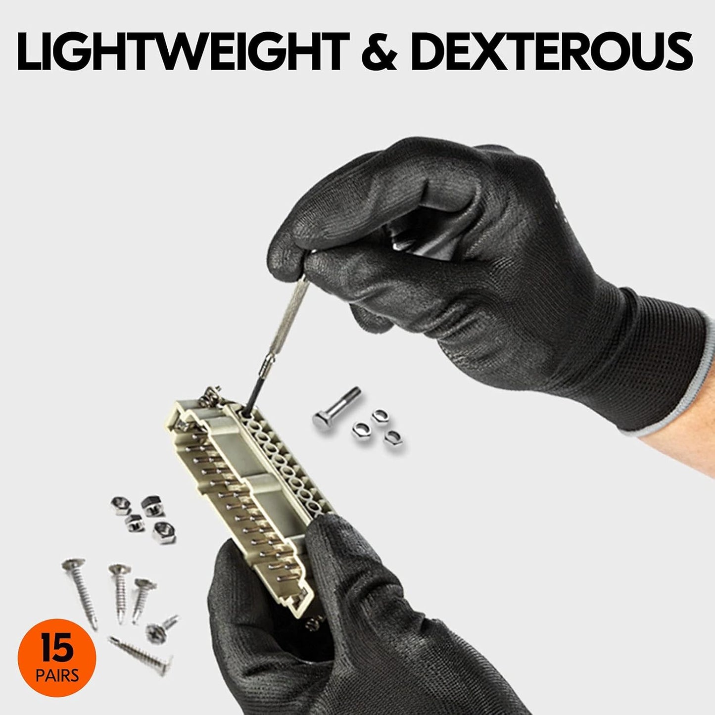 Vgo... 15-Pairs Safety Work Gloves, Gardening Gloves, Polyurethane Coated, Dipping Gloves, Latex Free (Size XL, Black, PU2103)