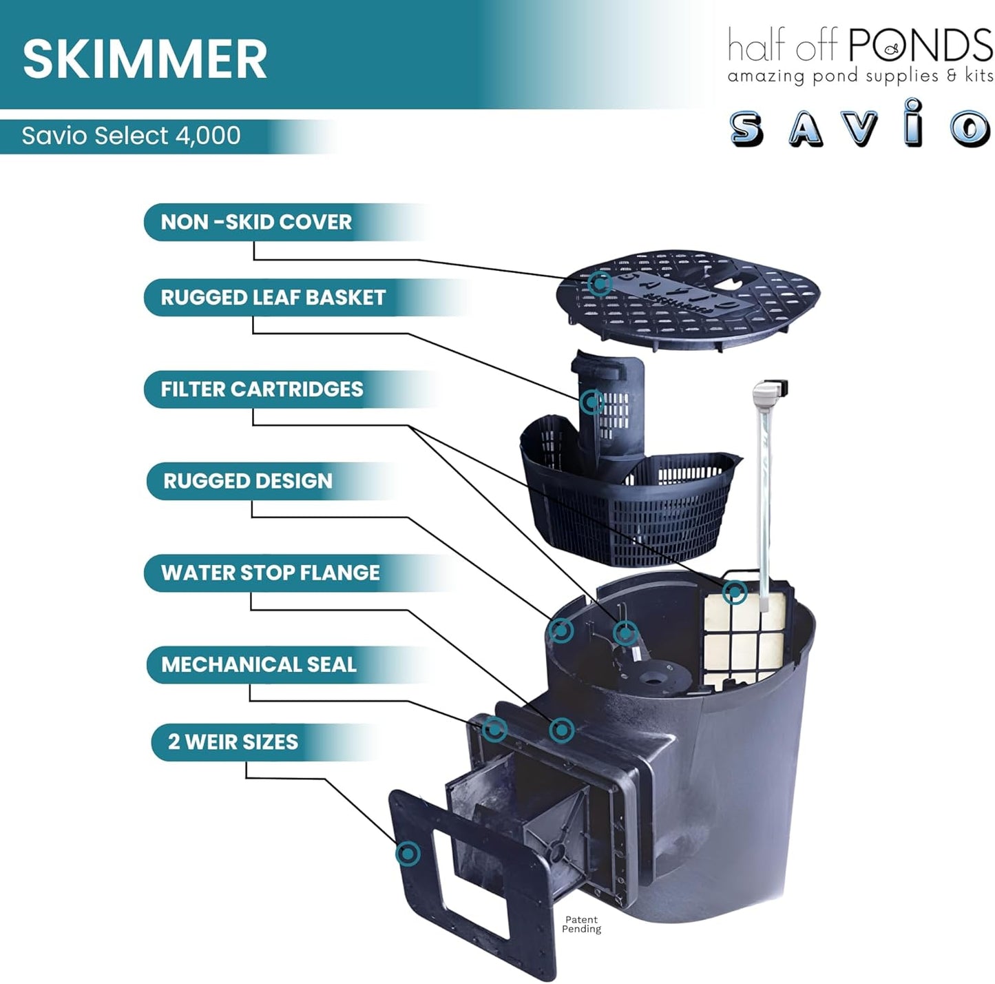 HALF OFF PONDS Savio Select 4,000 GPH Submersible Pump Pond Kit with 10' x 15' PVC Plastic Pond Liner for Water Garden & Koi Pond