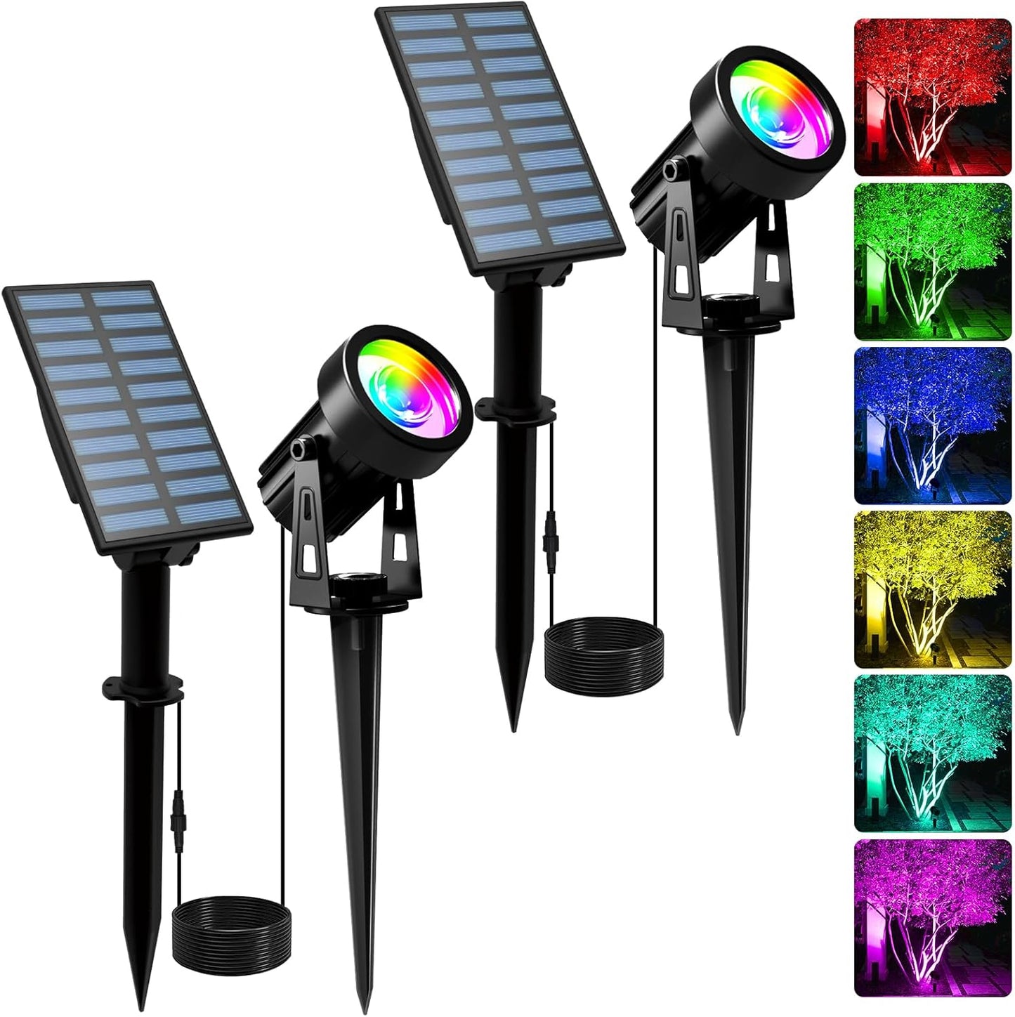 T-SUNUS Halloween Color Changing Solar Landscape Spotlights 2 Pack, IP65 Waterproof Christmas Lights 9.8ft Cable, Outdoor RGB Spot Light Separated Panel for Flag Tree Yard Garden Driveway Walkway Pond