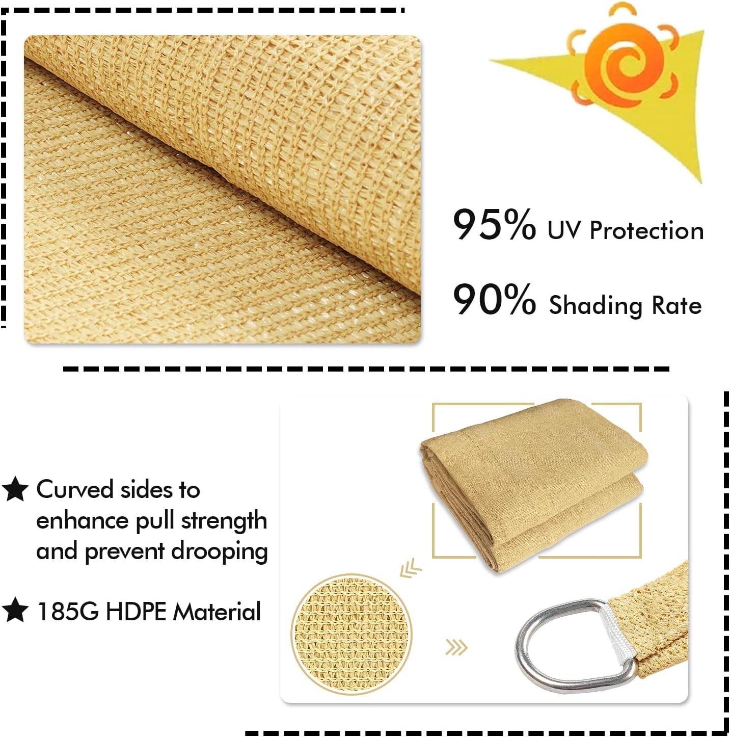 KANAGAWA 14'X24' Sand Custom Size Sun Shade Sail Rectangle UV Block Canopy Cover for Patio Backyard Lawn Garden Outdoor (Customized Available)