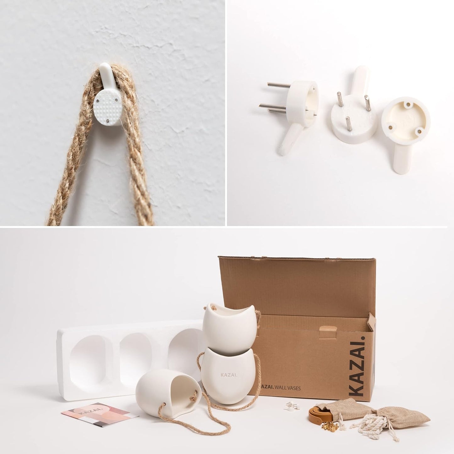 Kazai. Wall Planters -Ellie- | Hanging Ceramic Plant Pots 3 Pieces | Wall Decoration for Indoors, Balcony and Garden | Cream (Matte)