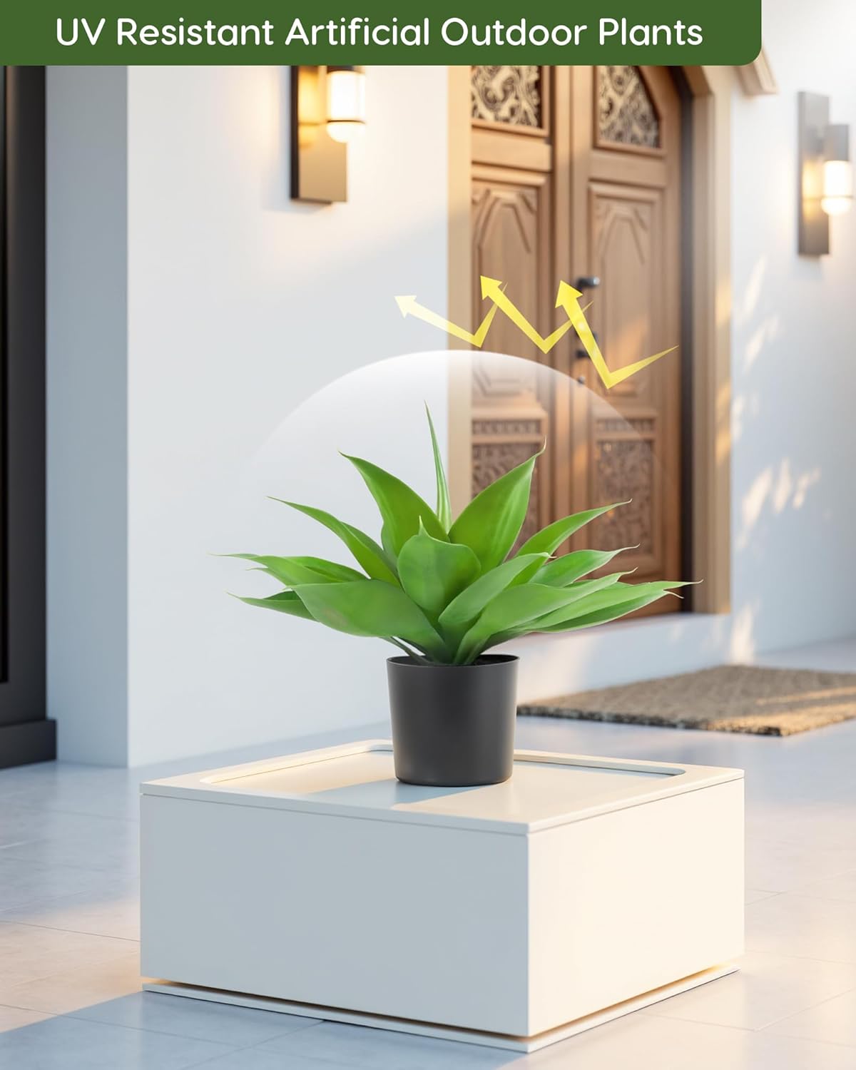 Velener Fake Agave with Black Pot, Artificial Plant Outdoor Agave - Fake Plants for Indoor and Outdoor Decor(16 Inch)