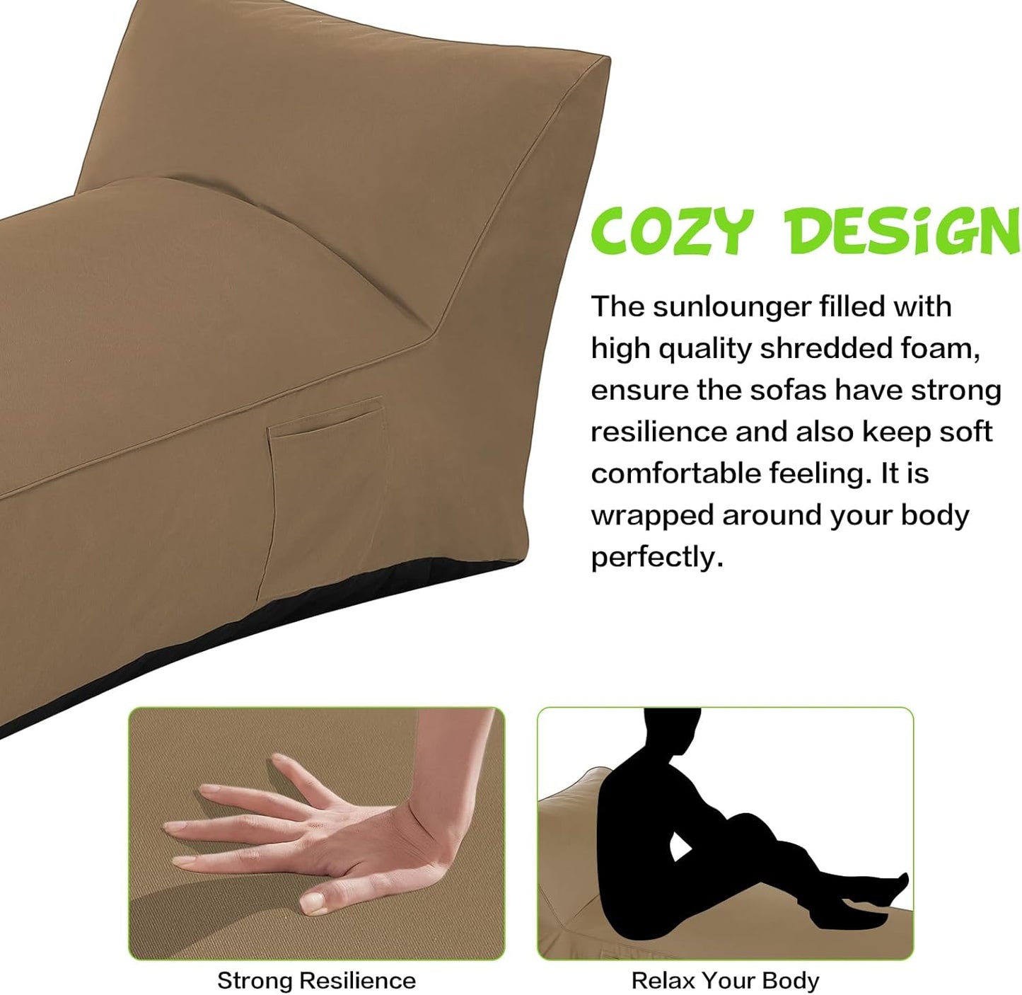 Modern-Depo Outdoor Chaise Lounge Chair, Sunbed UV Resistant Sofa Couch Patio Furniture Waterproof Outside Sunlounge Reclining Sunbathing Bed Comfy Single Chaise Daybed for Garden, Pool, Beach, Beige