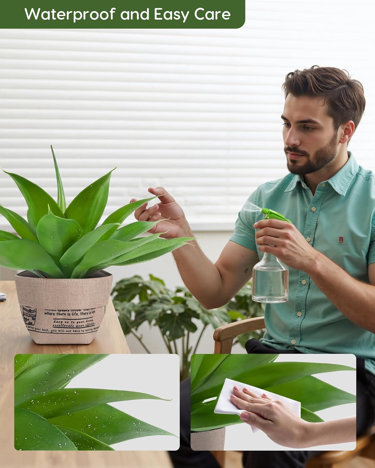 Velener Fake Agave with Burlap Bag, Artificial Plant Outdoor Agave - Fake Plants for Indoor and Outdoor Decor(16 Inch)