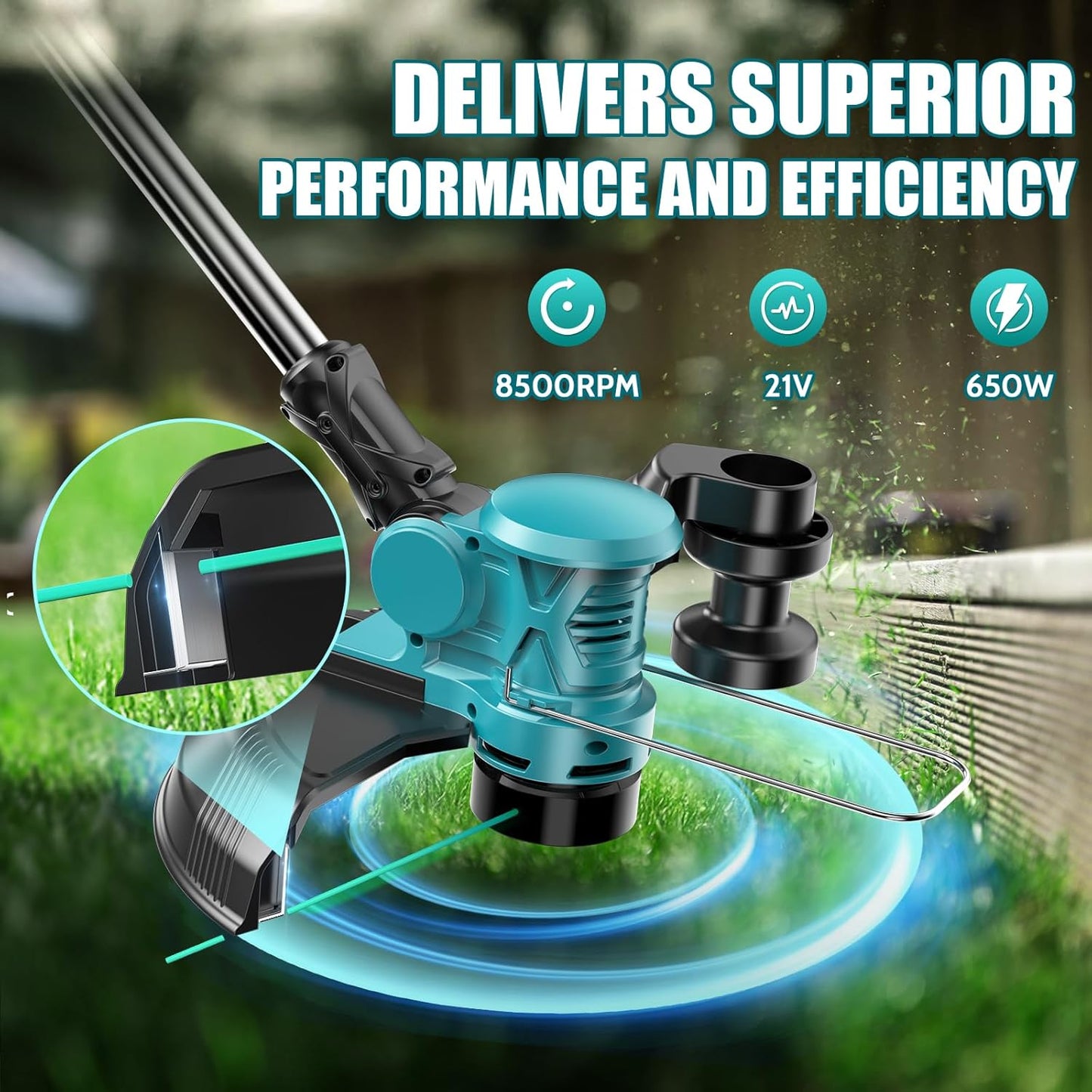 12-Inch 21V Cordless String Trimmer, Electric Weed Wacker, 2 in 1 Trimmer & Edger with Fast Charger, 2 X 3.0Ah Battery Powered Grass Mover, Portable Weed Eater for Lawn Yard Garden