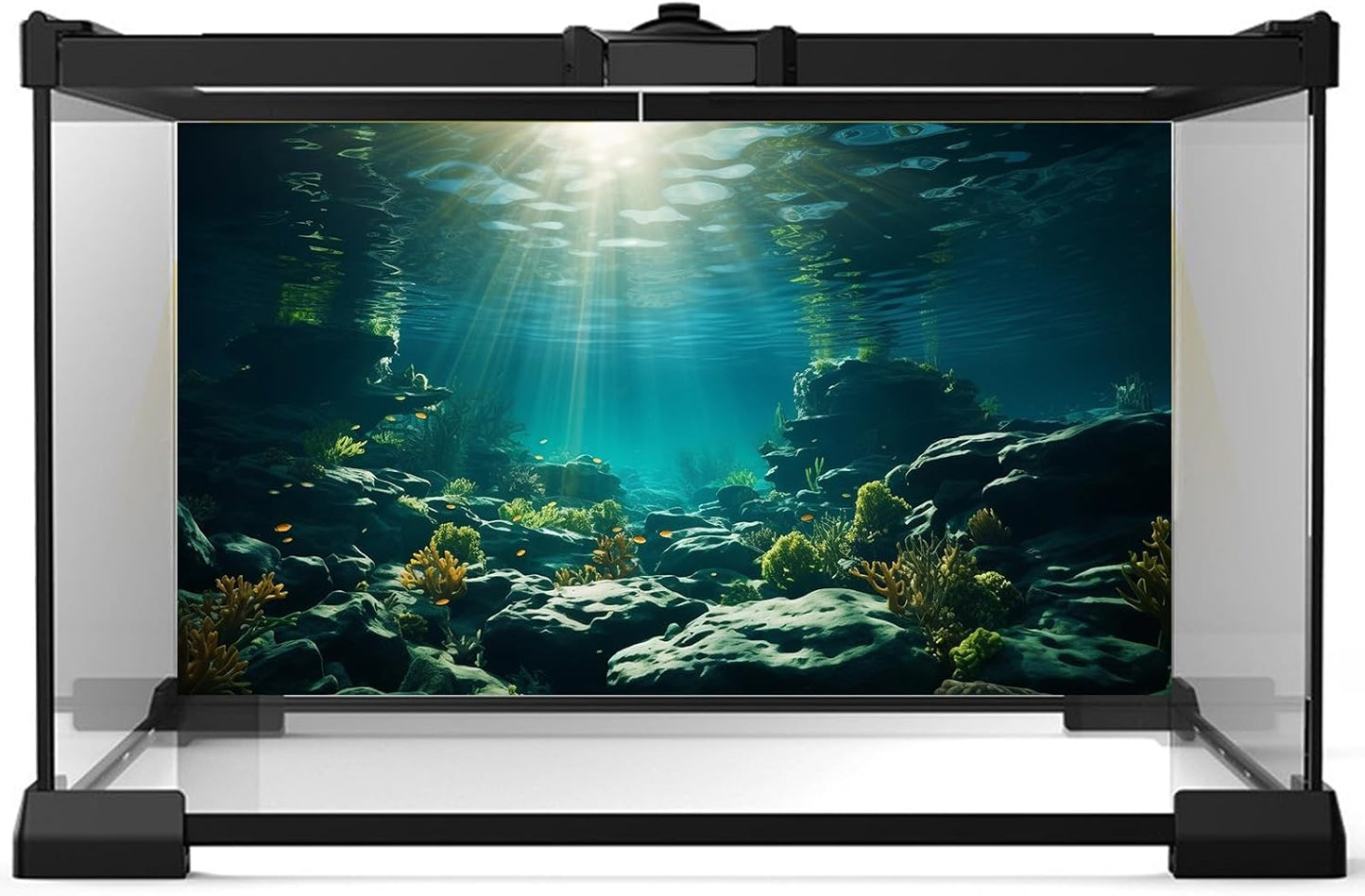 Aquarium Background Underwater Aquatic Plants Rocks Fish Terrarium Backdrop Sunlight Rays Coral Fish Tank Background Cave Style Landscape Sea Grass Tank Wallpaper Poster Vinyl 72x24in