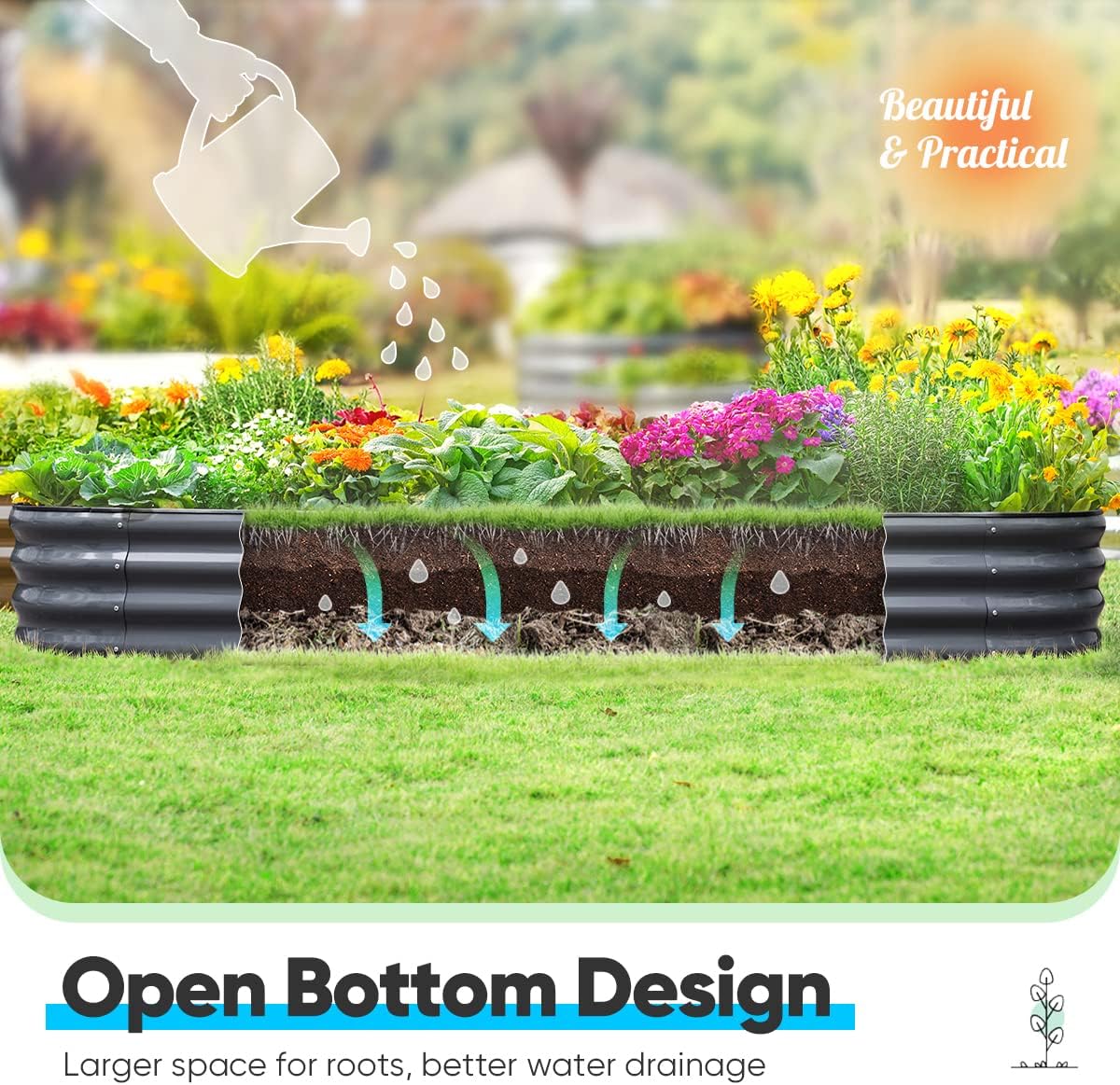 Quictent Galvanized Raised Garden Bed Kit, 8x4x1 ft Oval Metal Planter Box for Vegetables, Rubber Strip Edging Included (Dark Gray)