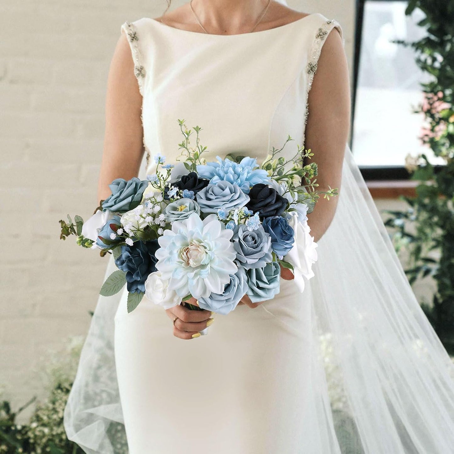 AGIRL Artificial Flowers Combo Silk Mix Purple Fake Flower with Stems for DIY Wedding Bouquets Centerpieces Arrangements Table Chair Decor Baby Shower Home Decor (Light Blue)