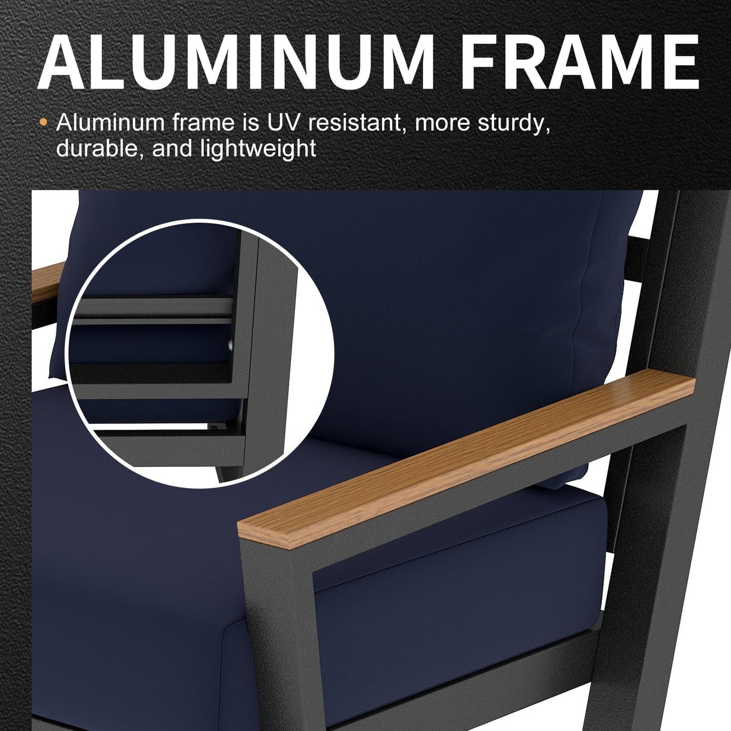 Aluminum Outdoor Sofa,4 Seats Modern Patio Furniture Set,Sectional Sofa Conversation Set with Coffee Table, Upgraded Washable Cushions for Garden Backyard,Blue