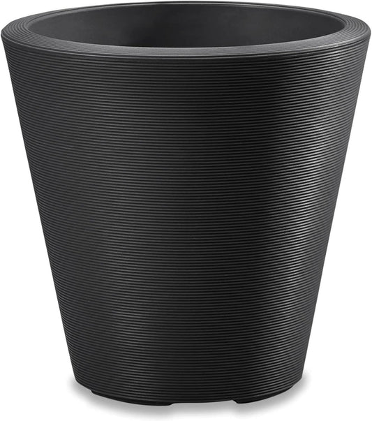 Crescent Garden Madison Planter– Weather-Resistant, Double Walled Indoor/Outdoor Plant Pot with Drain Hole – Durable All-Season Flower Container, 16" W (Caviar Black)