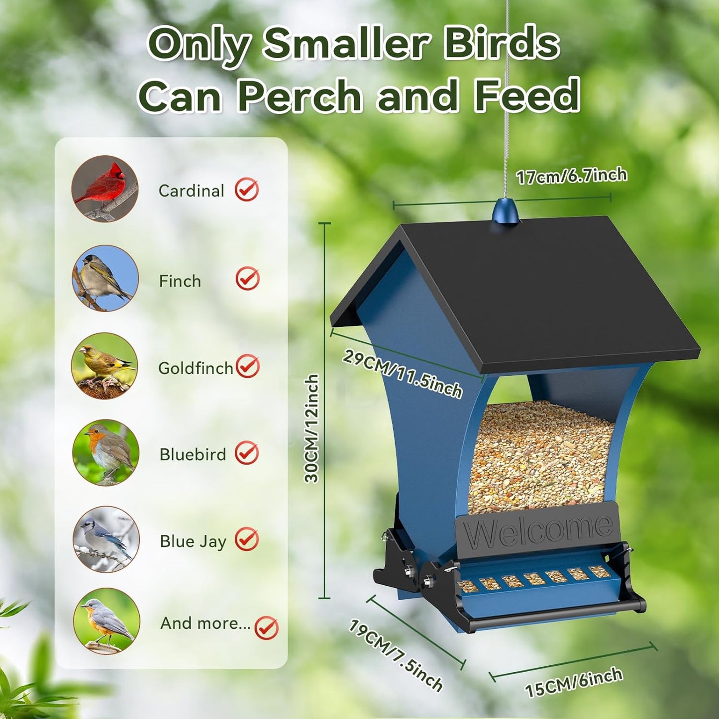 Wildpark Squirrel Proof Bird Feeders for Outdoors, 5LB Metal Hanging Feeders, Large Wild Feeders for Cardinals, Chickadees, Durable Backyard Feeders -One in Blue